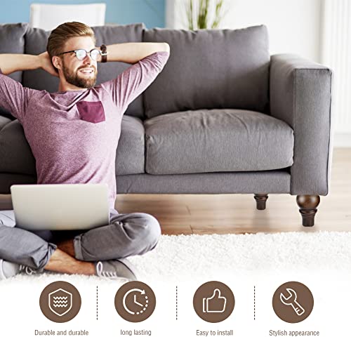 Acetop 6 Inch Furniture Wood Legs Set Of 4 Turned Sofa Legs Bun Feet Couch Leg Mid Century Replacement Wooden Leg With Hardware 5/16" Bolt For Cabinet Dresser Night Stand Sideboard Coffee Table #TOP5