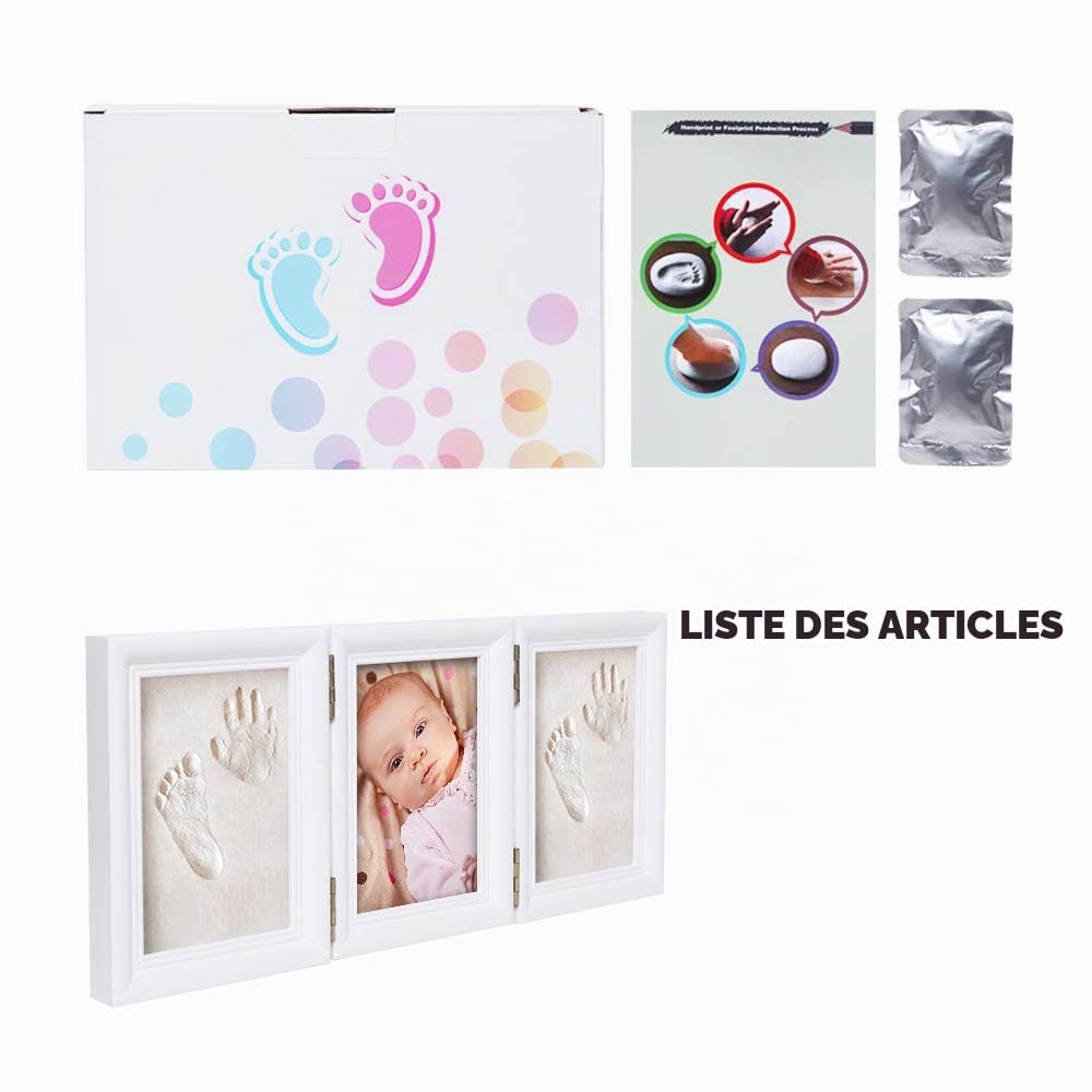 Kit de souvenir pour bébé Empreinte main ou pieds avec cadre en bois …