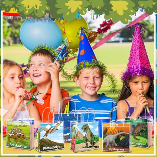 Image of Teenyyou 24 Pcs Dinosaur Clear Gift Bags with Handles Cute Dinosaur Party Favor Candy Snack Treat Bags for Birthday Baby Shower Dino Theme Party Supplies