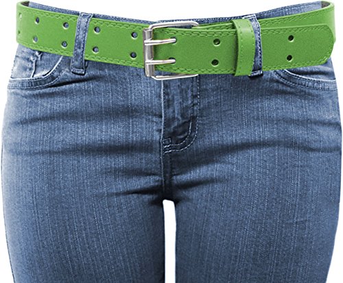 EURO Womens Thick Wide 2 Hole Leather Belt - BN9041 - Green M