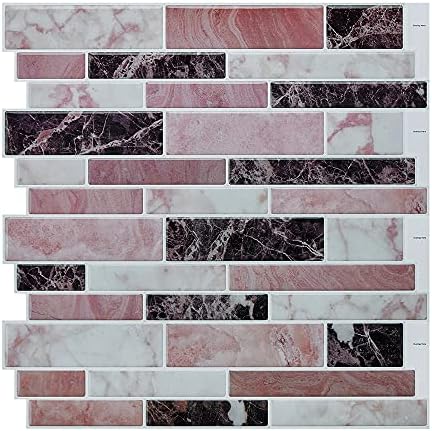 Hola Star 10-Sheet 12"X12" Premium Peel and Stick Tiles Backsplash Stick On Kitchen Backsplash Bathroom Wall Tile (Pink Marble)