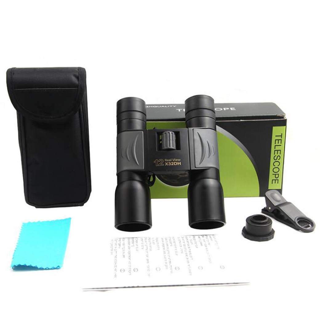 Telescopio/prismáticos compactos 12X32, Prisma de Techo Totalmente óptico, Enfoque Antideslizante, telescopio Plegable Recto portátil para observación de Aves, Caza/código de Producto: WXJ-768