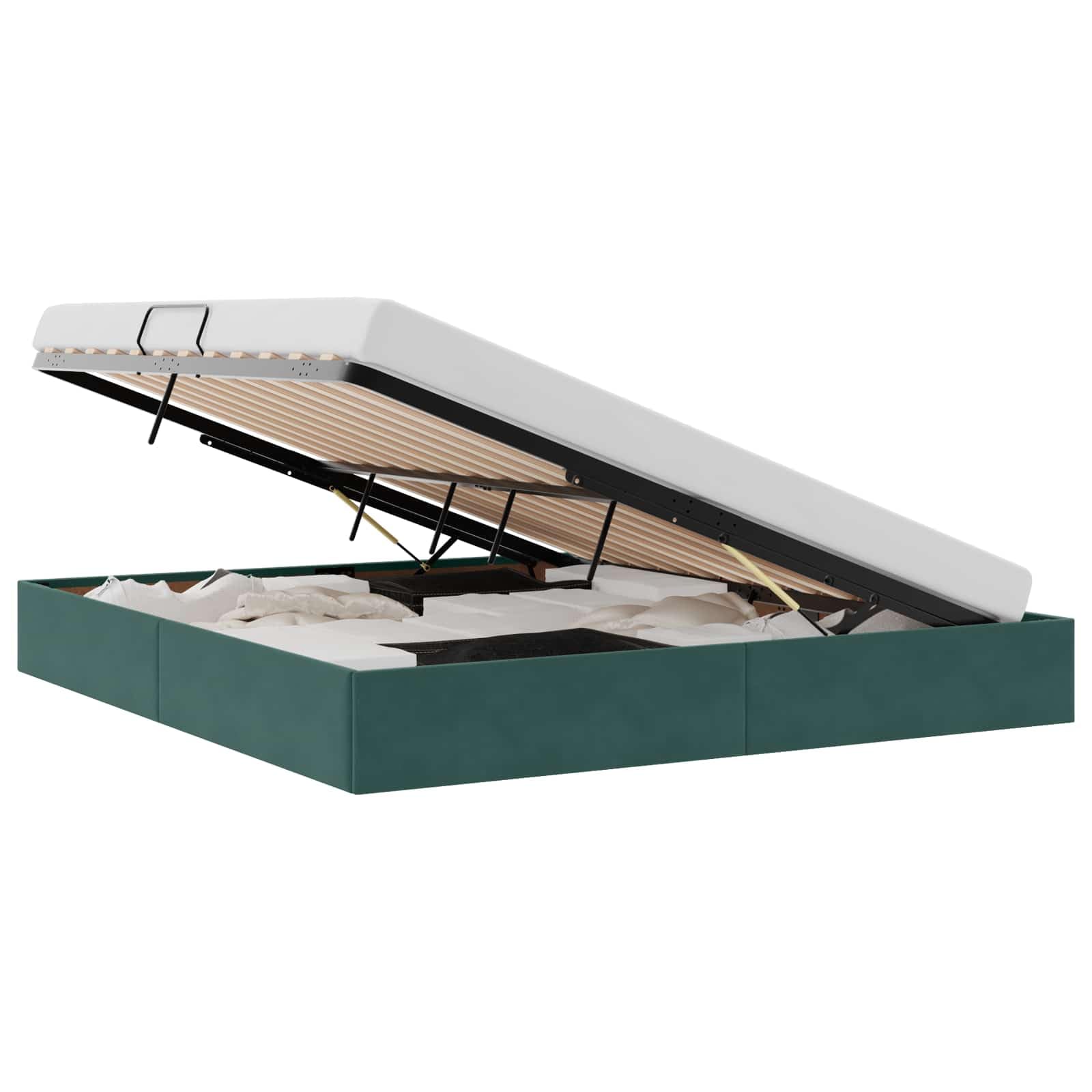 Marco de cama otomana de 160 x 200 cm de terciopelo con espacio de | Elegante marco de cama tapizado para dormitorio con elevación hidráulica, estructura de metal resistente y capacidad de carga