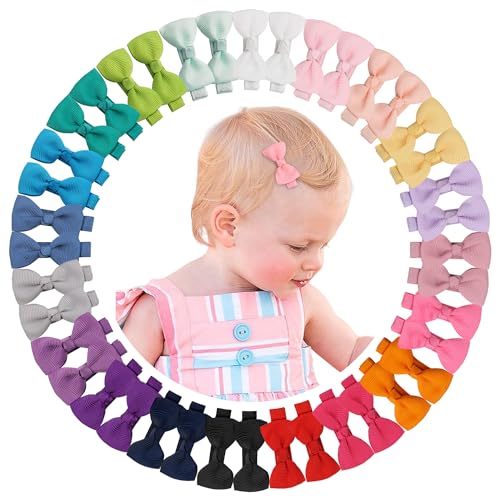 Image of CÉLLOT Baby Hair Clips 40PCS Fully Lined Tiny 2" Hair Bows Alligator Clips for Infants and Toddlers in Pairs