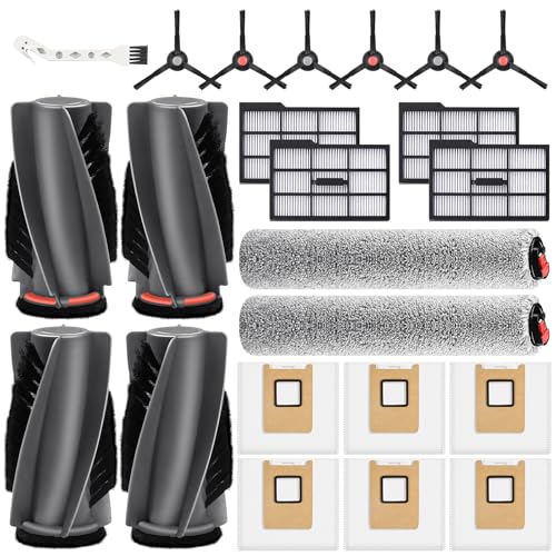 Image of 23 Pack Replacement Parts for eufy Omni E25 /E28 Robot Vacuum Cleaner | 2 Pairs Main Brushes 2 Roller Mops 4 HEPA Filters 6 Side Brushes 6 Dust Bags 1 Cleaning Brush