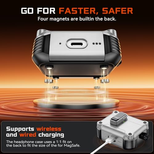 Image of Inesore for AirPods Pro 3 Case with Secure Lock (Silver) | Phone Stand Design,Compatible with MagSafe,Automatic Snap Switch Secure Cover Carbon Fiber Texture with Cleaner Kit