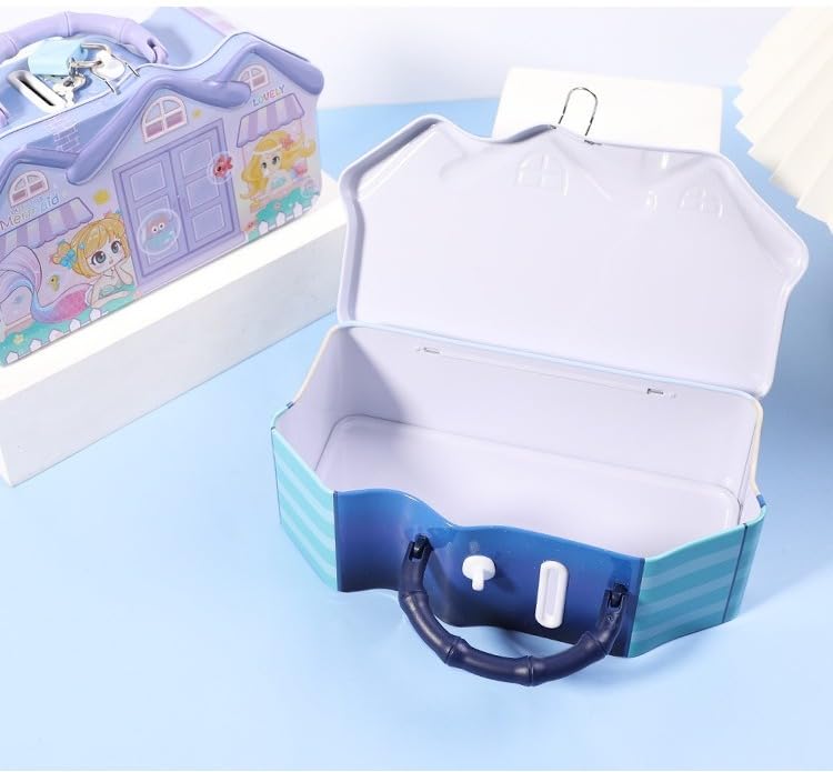 Image of Money Saving Bank with Coin Slot / /Creative Cartoon Design Money Bank / /Plastic Piggy Bank for Boys & Girls (Pack of 1) (House Metal Bank - Mermaid)