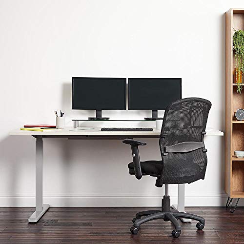 VonHaus Extra Large Glass Monitor Stand Riser 39.5" Desktop Stand with Adjustable Height Perfect for Double Computer Screens at Home and Office - Dual Monitor Capacity