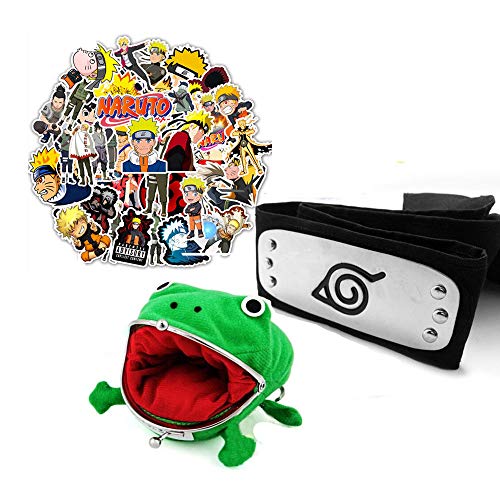 50pcs Stickers and Small Frog Purse and Anime Ninja Headband Cosplay Animation Plush Money Wallet 3225-3
