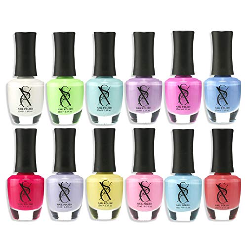SXC Cosmetics Nail Polish Set, 12 Pastel Shades 15ml/0.5oz Full Size Nail Lacquer Gift lot
