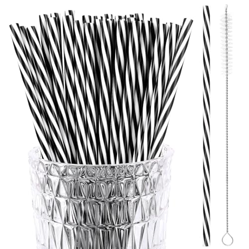 JANYUN 30 Pcs Halloween Straws Plastic, Reusable Black and White...