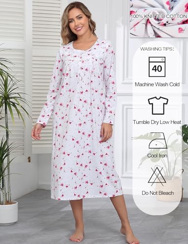 Image of IZZY + TOBY Nightgowns for Women Long Sleeve Soft Cotton Long Warm Nightdress Kintted Night Gown