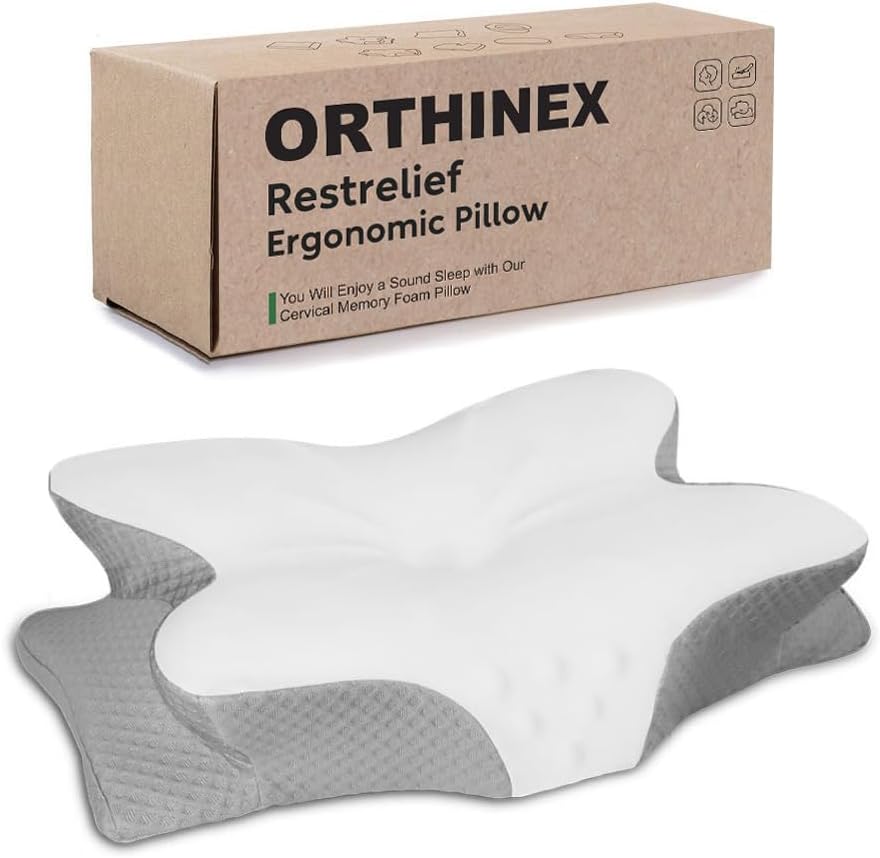 Orthinex Cervical Neck Pillow,Orthinex Premium Ergonomic Pillown,Memory Foam Pillow for Neck & Shoulder Side Sleeping (Gray)