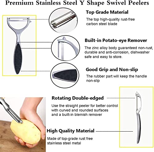 Potato Peelers Vegetable Peeler - Premium Stainless Steel Y-Shaped Rotatable Multifunctional Apple Peeler, Good Grip & Durable Peeling Tool for Kitchen, Vegetables, Fruits - Image 4