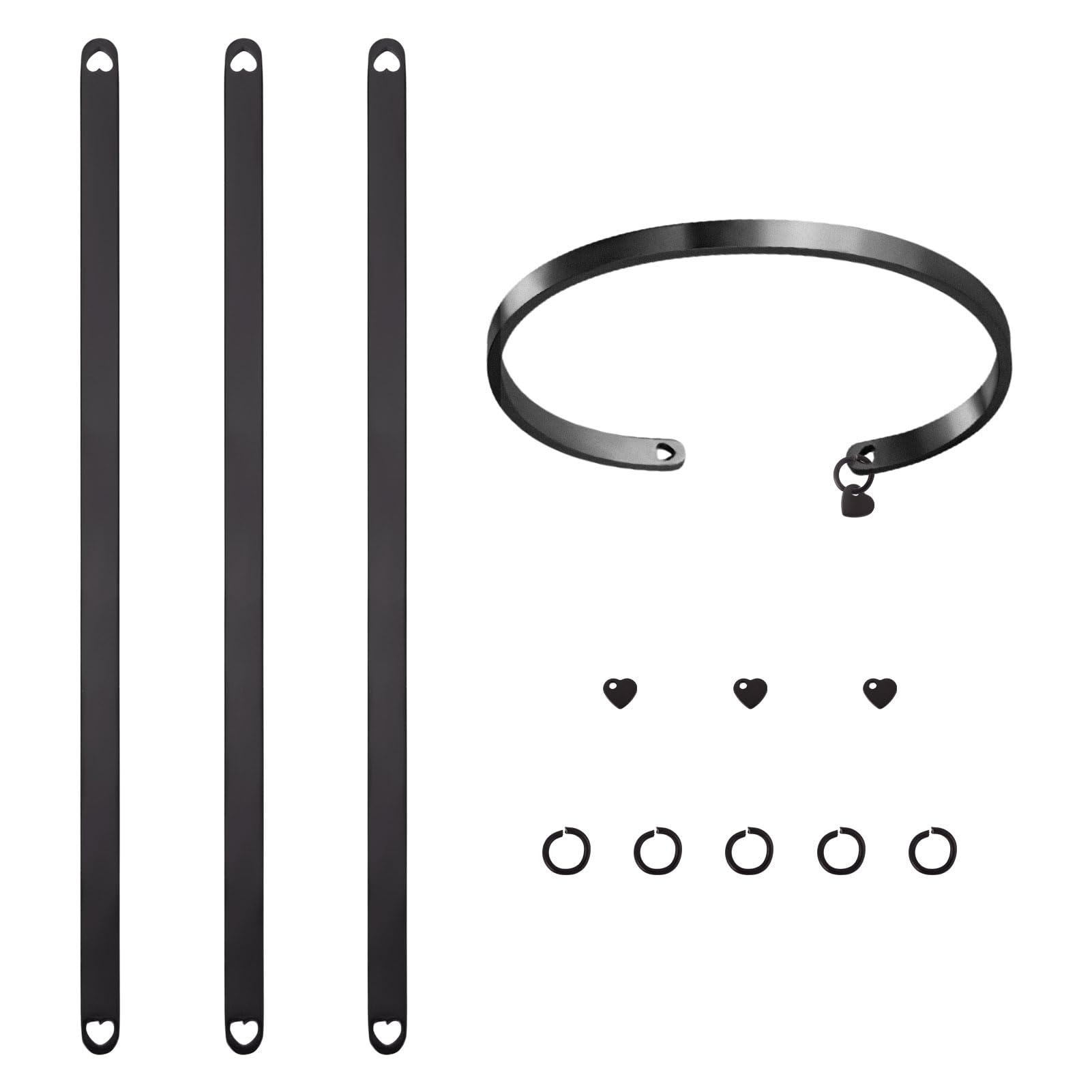 Craftora 3 Pcs Bangle Making Kits Stainless Steel Bracelet Blanks Strips Cuff Metal Jewellery Making Kit with Heart Charms for Engraving Stamping Craft