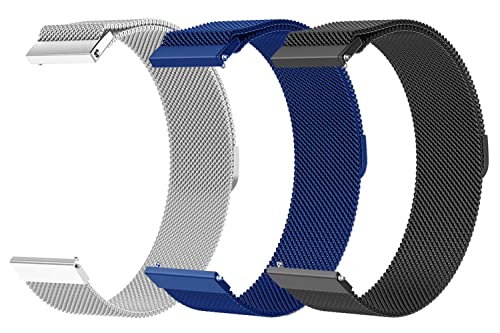 Image of AONES 20mm Pack of 3 Magnetic Loop Watch Strap Compatible for Compaq Q Watch Balance Metal Chain SmartWatch Band