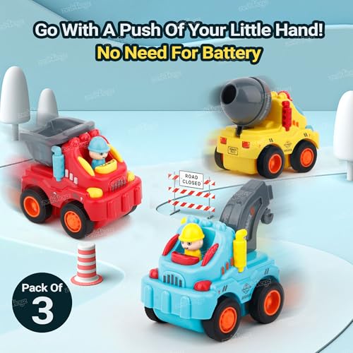 Image of Zest 4 Toyz Unbreakable Automobile Car (Pack of 3) Friction Powered Cars Construction Truck Push and Go Car Tractor Crane Cement Mixer Truck Dumper Toy for Boys & Girls (Random Color)