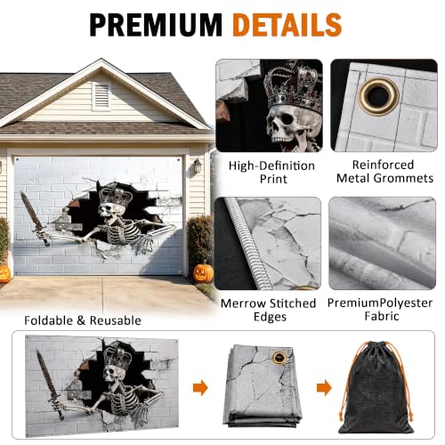 GORDITA Halloween Garage Door Cover 16 x 7 FT, Skeleton Breaking Wall - image 6