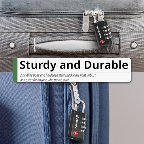 Image of Fosmon TSA Approved Luggage Locks, 4 Digit Combination Padlock, 2 Pack | Open Alert Indicator, Heavy Duty Shackle, Suitcase Lock for Travel, Backpack Zipper Anti Theft, Gym Locker Gun Case Lock