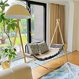 PURPLE LEAF 2 Seat Porch Swing Outdoor Hand-Woven Rattan Bench Glider Loveseat Hanging Cloud Swing Chair with Stand for Indoor Backyard Garden Patio Hammock Swinging, Cushion and Pillows Included