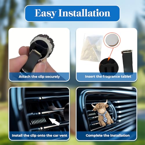 Image of GENANY 3D Resin 2 Pcs Highland Cow Car Air Freshener Vent Clip, Resin Automotive Freshener Set, Hand Painted Farmhouse Cow Designs with Pink Bow and Blue Tie, Cute Rustic Car Accessories Gift