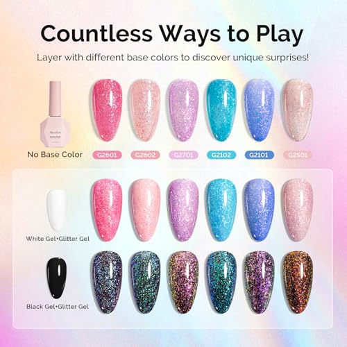 Image of MelodySusie 7.5ML Glitter Gel Nail Polish Set, 6 Colors Sparkle Gel Polish Kit Blue Purple Pink Glitter Gel Polish Gifts for Women Nail Art Manicure Salon DIY Nail Design Decoration at Home