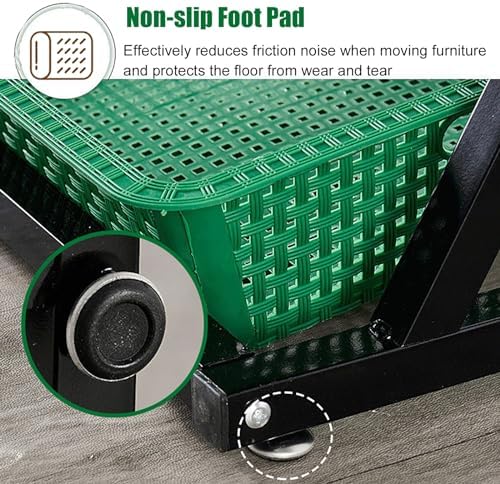 Free Standing Display Racks Mobile Storage Racks Cigarette Racks Supermarket Racks，Produce Storage Stand with Imitation Rattan Basket, Green Supermarket Retail Display Rack for Fruit Vegetab