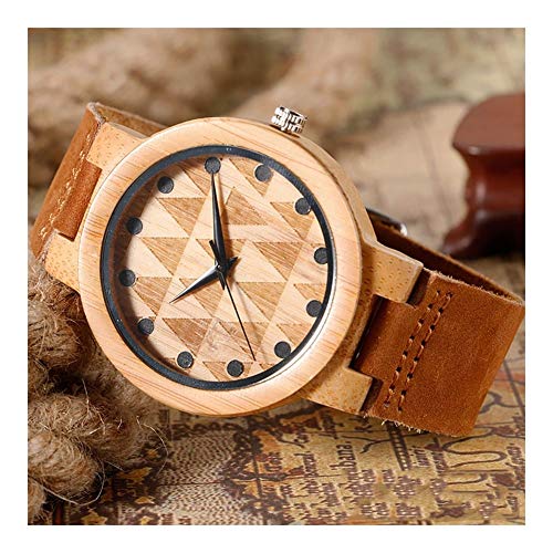 Preisvergleich Produktbild HRQ Holzuhr, Mode Bambus geometrisches Muster handgefertigte Quarzuhr, Casual Business Romantik, Gesundheit, umweltfreundliche Herrenuhr S133