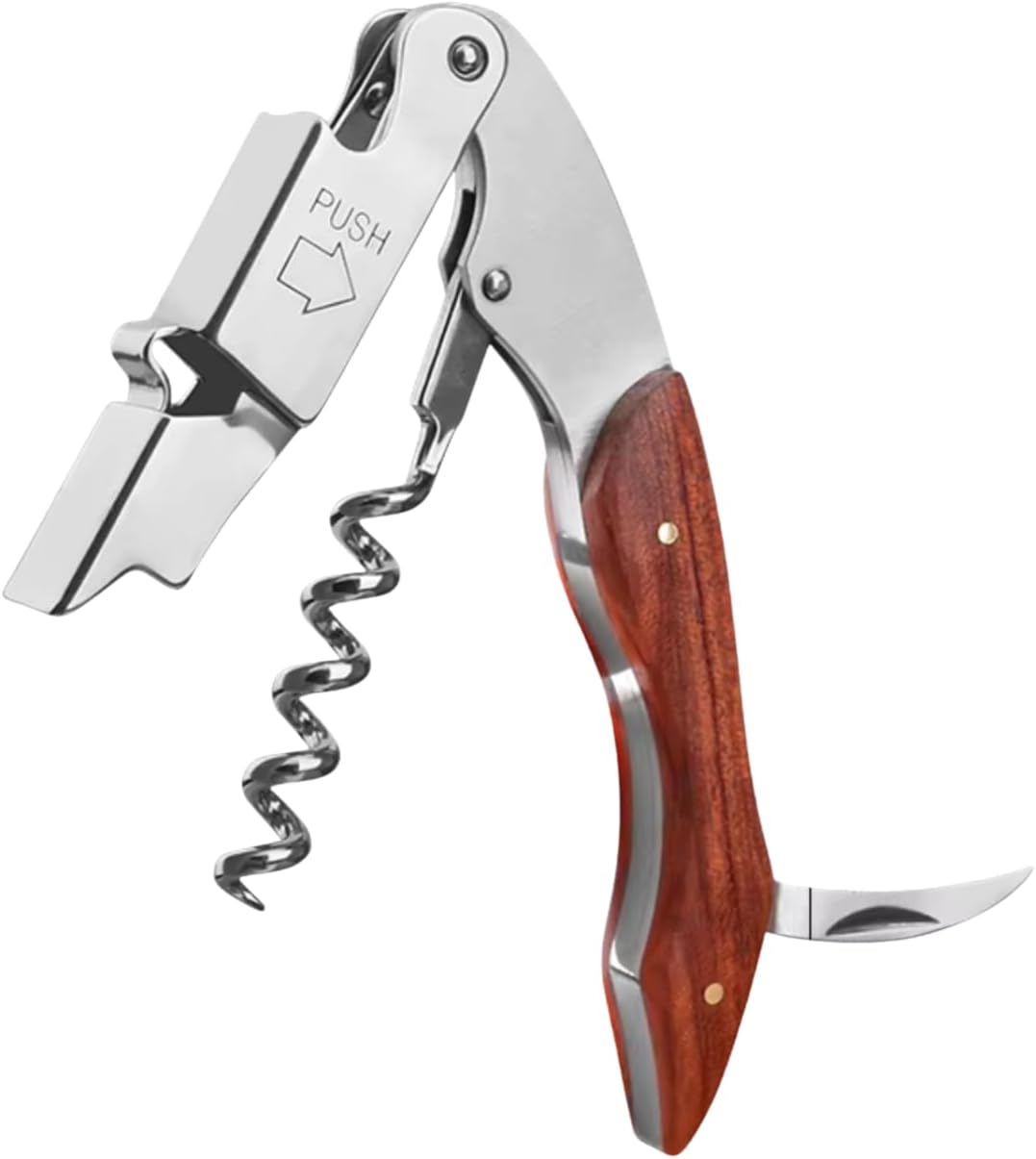 Professional Wine Opener Corkscrew with Wooden Handle – Stainless Steel Wine Key for Bartenders, Waiters Corkscrew Wine Bottle Opener