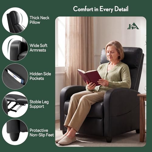 Image of Massage Recliner Chair, Recliner Sofa Fabric for Adults, Recliners Home Theater Seating with Lumbar Support, Reclining Sofa Chair for Living Room, Ink