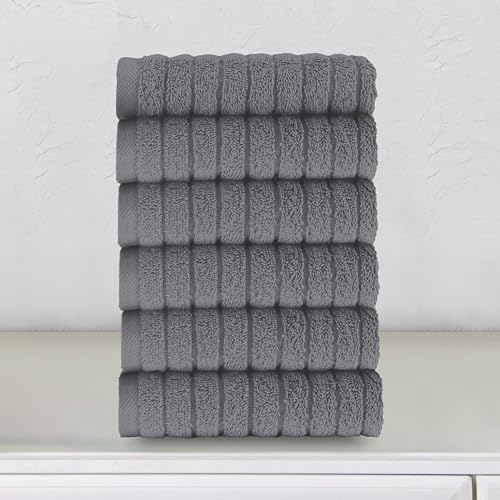 Image of Elegant Comfort 100% Turkish Cotton Corduroy Ribbed Luxury Washcloths 6 Pack Soft 13 x 13 Inch - Higly Absorbent, Durable, Quick Dry, Spa Premium Hotel Quality for Bathroom or Travel, Gray
