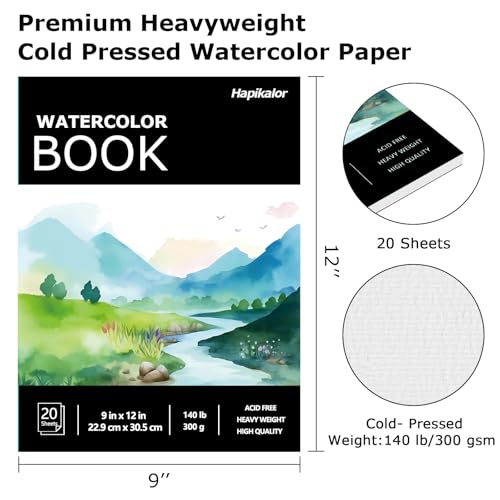 Image of Watercolor Paper Pad, 9 inchx12 inch Water Color Paper, 140lb /300gsm Artist Painting Drawing Paper Book, Art Supplies for Adults Kids, Watercolors, Watercolor Paint Set, Sketchbook, Journal, Black