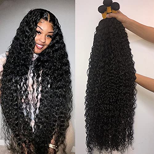 30-40inch Brazilian Kinky Curly Bundles 8A Grade 100% Unprocessed Virgin Long Kinky Curly Human Hair Remy Weave Extensions Natural Color (32 34 36, natural color-kinky curly bundles)