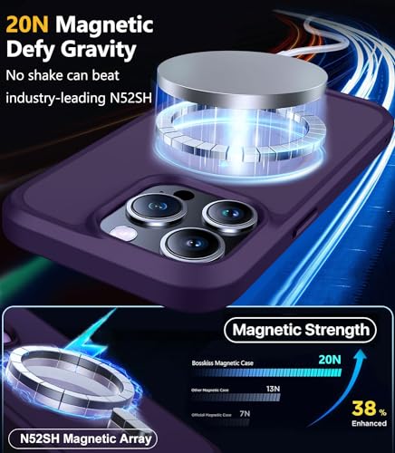 Image of BossKiss Compatible with iPhone 15 Pro Case, [Compatible with Magsafe] [Screen+Camera Protector] Magnetic Translucent Matte Women Men Girl Protective Cover for iPhone 15 Pro 6.1 inch, Deep Purple