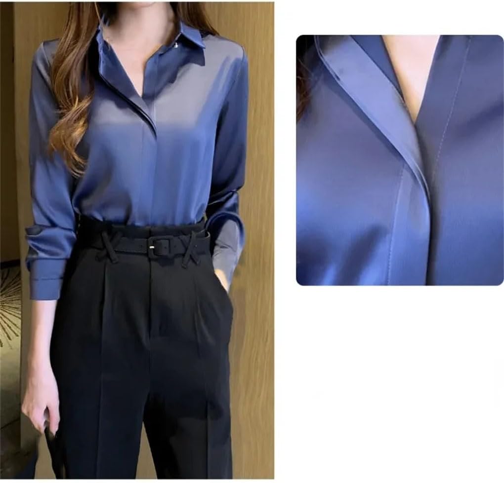 Satin Women Shirt Vintage Long Sleeve Blouse Women Silk Tops Commuting Luxury White Shirt