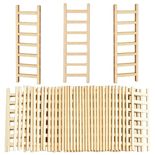 40PCS Mini Wooden Ladder,2.4'' Wooden Miniature Ladder,Wood Step Fairy Garden Accessories,Miniature Dollhouse Accessories for DIY Craft Dollhouse Décor Landscape (40 Pcs)