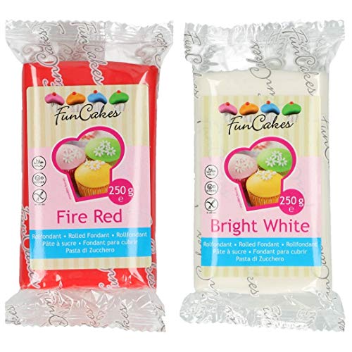 Funcakes - 2 X Paquetes de Fondant/Pasta de azucar de 250g (Rojo y Blanco)