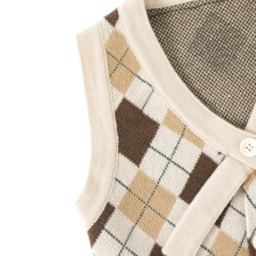 Kids Argyle Sweater Vest Classic Sleeveless with Buttoned Strap Design Warm Toddler Cardigan for Winter4