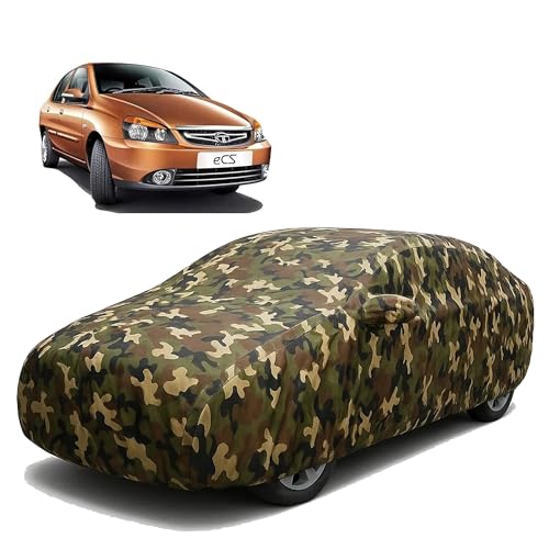 Image of Sulfar 100% Waterproof Car Body Cover Compatible with Mirror for Tata Indigo CS with Long Lasting Durable Material (Triple Stitched, Full Bottom Elastic, Camouflage Army)