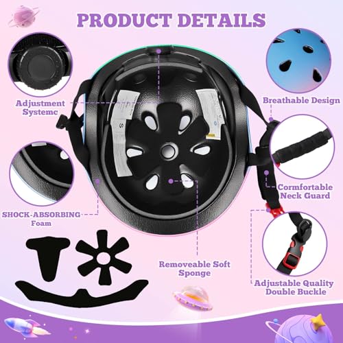 Image of Kids Bike Helmet Set Adjustable for Children, Boys, Girls and Teenagers Aged 3-14 Years Includes Elbow, Knee, Wrist Guards Children's Helmet Protection Set for Bikes SkateboardsRollerskates