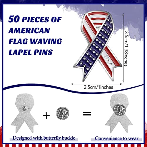 Kigeli 50 Pcs Veteran Day Gifts Patriotic American Flag Lapel Pins Metal USA Flag Ribbon Enamel Pins Bulk Hat Badge Pins Decorations2