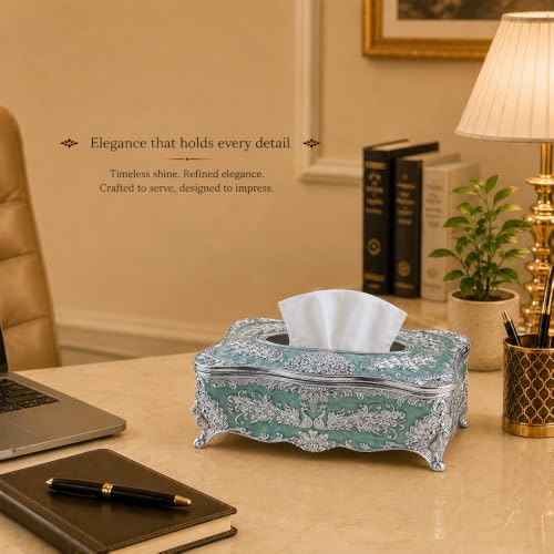 Image of Diviniti Premium Decorative Tissue Holder Box for Home Decor | Elegant Floral Metal Tissue Box Holder with Premium Silver Finish | Tissue Paper Dispenser for Dining Table, Office & Bathroom