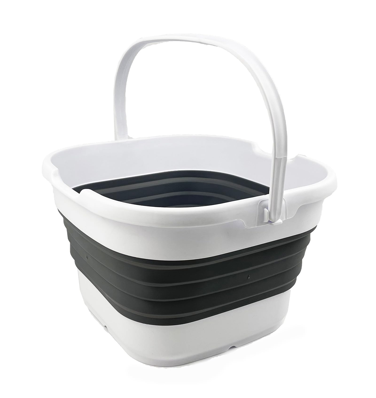 SAMMART 9.5L Collapsible Rectangular Handy Basket/Bucket (White/Steel Grey)