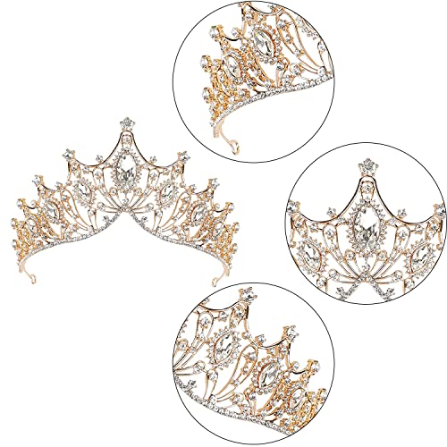 Strass Tiara, Tiara kroon, bruiloft Tiara kroon, meisjes kroon, bruids bruiloft Tiara, prinses bruid Tiara verjaardag koningin kroon, voor feesten, bruiloften, dansfeesten, fotografie rekwisieten (goud) - Image 3