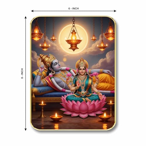 Image of SAF Divine Vishnu Lakshmi Wall Art with Table Top Stand & Wall Hanging Hole | Premium MDF Religious Painting for Mandir Living Room Bedroom Office Home Decor Gift