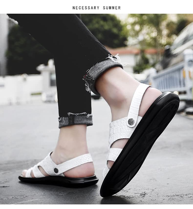 Leather Sandals Men Cowhide Slippers Anti-skid Beach Shoes White Sandals Sneakers4