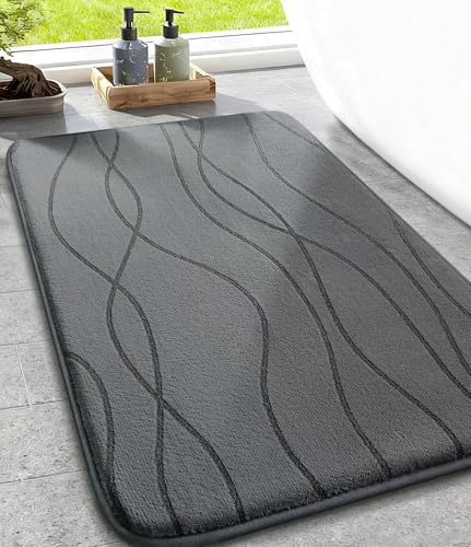 chakme Tapis de Bain en Mousse à mémoire de Forme, Tapis Salle de Bain Absorbant, Tapis de Douche Antidérapant pour la Salle de Bain et Les WC, 43 x 61 cm,...