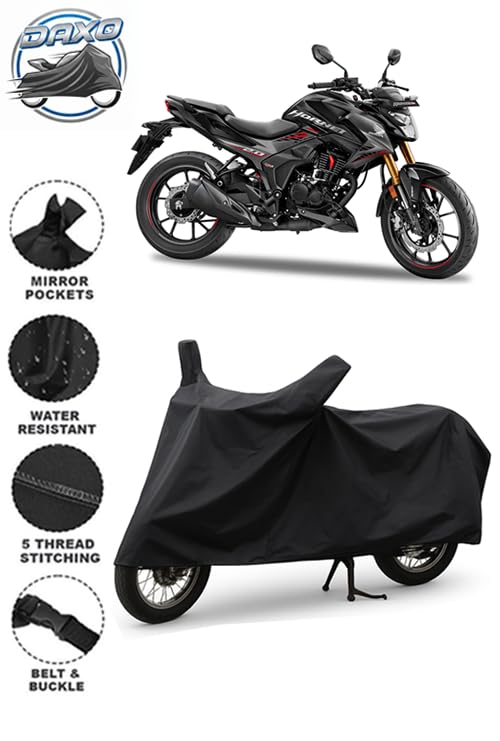 Image of Daxo Waterproof Bike Cover for Honda Hornet 2.0 | All Weather Protection from Rain, Dust, UV Rays & Scratches with Mirror Pockets & Buckle Belt | Hornet 2.0 Bike Cover