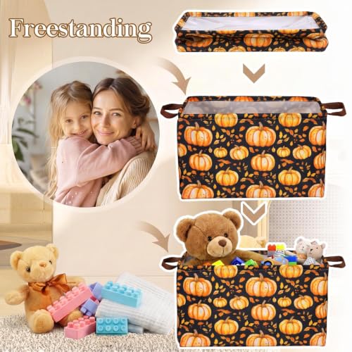 Image of Fourluoo 6 Pack Floral Storage Basket with Handles Clothes Storage Basket Bin Foldable Box Bins Organizer for Closet Shelf Nursery Kid Room Book Toy Chest(6,Pumpkin)