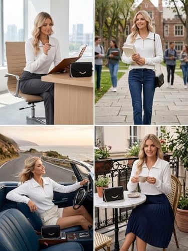 Image of Leriya Fashion Women's Casual Long Sleeve T-Shirt - Half Zip Textured Summer Tee, Lightweight Breathable Basic Top for Daily, Work & Travel,Street Style